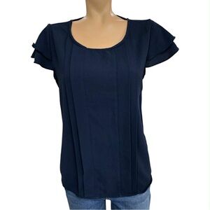 The Limited Navy Pintuck Flutter Sleeve Tee Size M